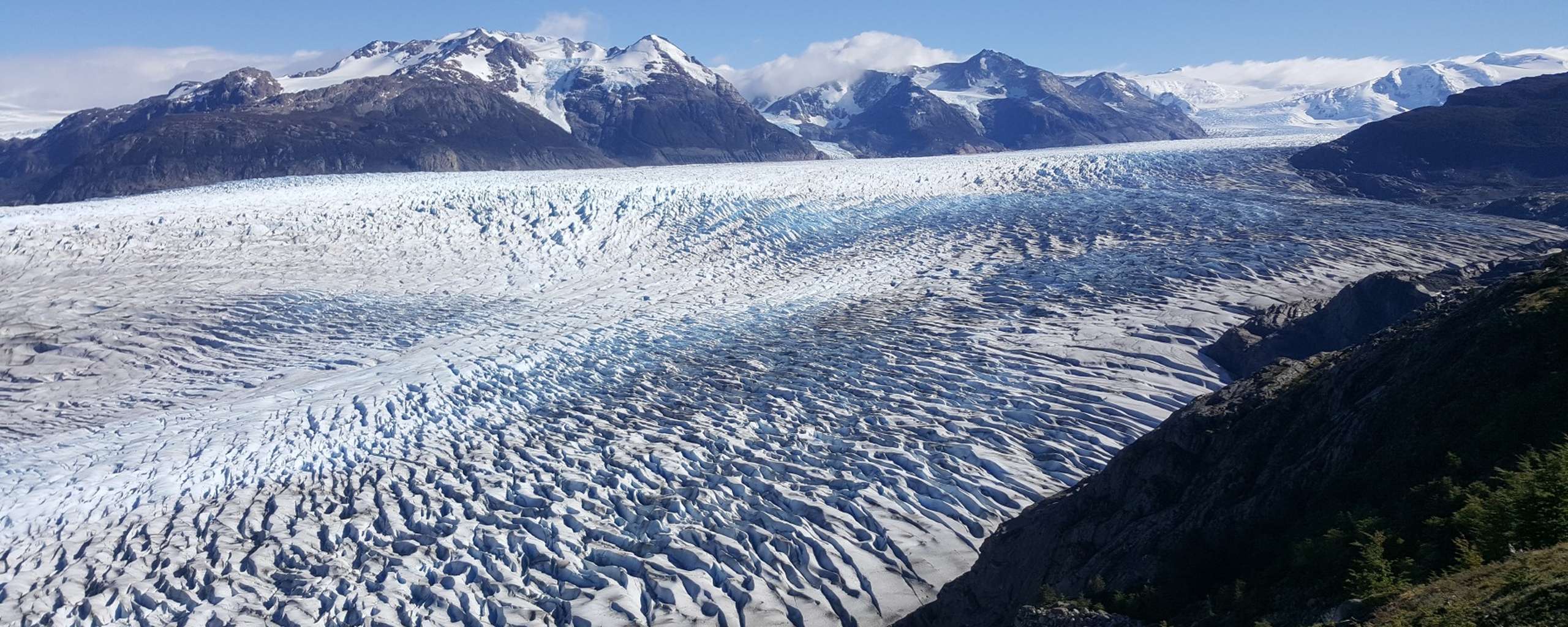 View of the Grey glacier with mountains as backdrop